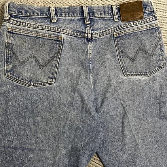 Vtg Wrangler Rugged Jeans Men Size 36X27 Blue Distressed Relaxed Straight Work - Picture 8 of 13